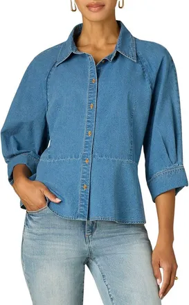 Wit & Wisdom Peplum Denim Shirt in Mid Blue at Nordstrom, Size X-Small