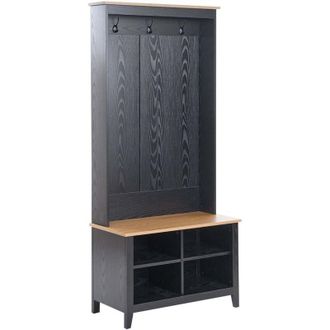 Beliani Shoe Storage with Coat Rack Black and Light Brown MDF 4 Shoe Compartments 3 Hooks DURACK