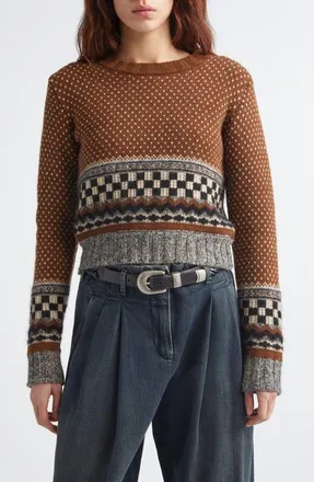 Golden Goose Journey Intarsia Crop Sweater in Brown/black/white at Nordstrom, Size X-Small