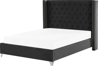 Beliani Beliani - Letto Con Testiera Alta Imbottita In Velluto Nero 160 X 200 Cm Lubbon