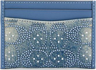 Coach Embellished Denim and Leather Card Holder - One Size