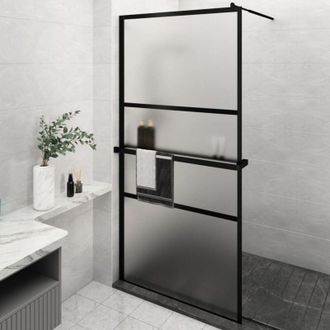 vidaXL Vidaxl - Mampara Ducha Con Estante Vidrio Esg Y Aluminio Negro 115x195cm