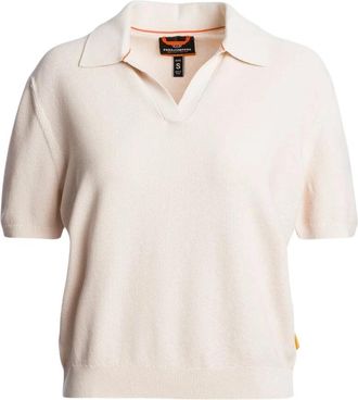 Parajumpers Womens Shan Moonbeam Cram Polo Shirt - Cream Cotton - Size Small