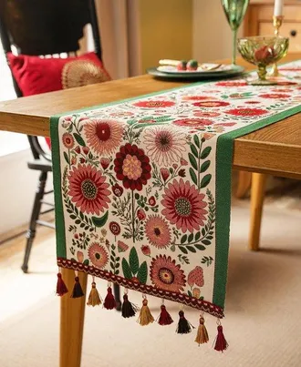 OEM Camino De Mesa De 33 X 183 Cm, Serie De Borlas De Estilo Retro-lujoso Para La Decoraci&oacute;n De Mesas De Cocina Y Comedor (flores De Primavera)