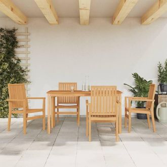 Berkfield Home 5 Piece Garden Dining Set Solid Wood Teak in Brown