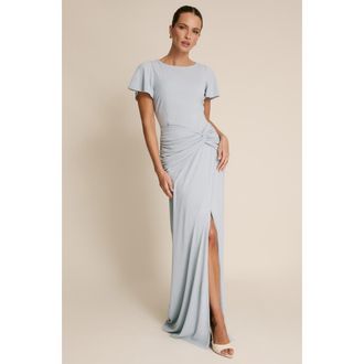 Six Stories Knot Panel Flutter Sleeve Maxi Dress in Pale Blue at Nordstrom, Size 6