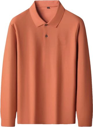 Generic Men Cotton Polo Shirt Business Formal Lapel Mens Shirts Long Sleeve Loose Work Polos Shirt Orange 7XL