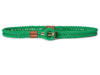 Lauren Ralph Lauren Leather-Trim Rope Toggle Skinny Womens Belt Womens Belts Green Topaz/Lauren Tan : MD (34 Waist), Brass/Cotton/Leather