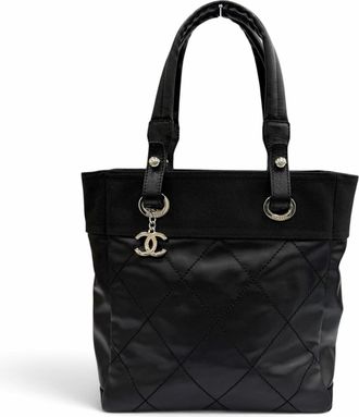 Chanel Black Coated Canvas Leather Tote Bag (Pre-Owned)