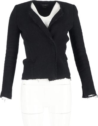 Isabel Marant Laurie Herringbone Blazer in Black Cotton Tweed