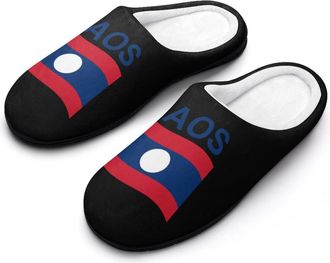 Generic Flag of Laos Mens Slipper Slip On Winter Warm House Slippers Shoes Indoor Outdoor
