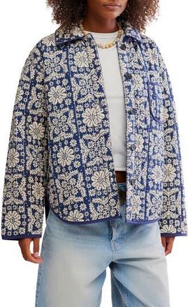Free People Alexie Print Boxy Quilted Jacket in Peacoat at Nordstrom Rack, Size X-Small