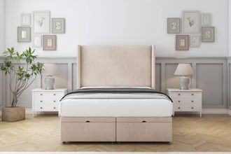 Comfort Beds Madrid Naples Ottoman Bed Base-54 Wingback Headboard in Light Sand | Size: Super King