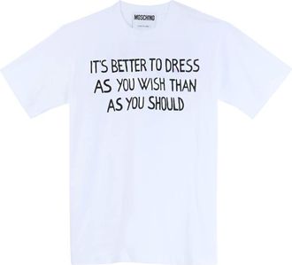 Moschino Tops, Heren, Wit, XL, Katoen, Katoenen T-shirt met korte mouwen en sloganprint