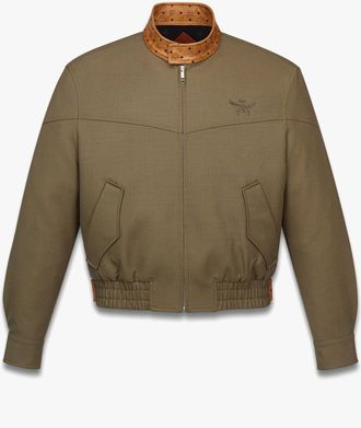MCM Jacket in Wool Twill and Monogram Print Leather
