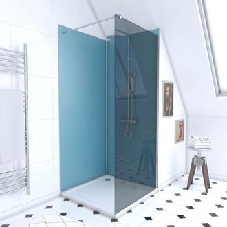 Aurlane Pack Ducha 90x90 - Paneles Azul/cromato + Plato + Mampara Vidrio Ahumado
