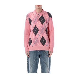 J.W.Anderson Argyle Gebreide Poloshirt Trui - Heren - Truien - Veelkleurig - Maat: M Wol