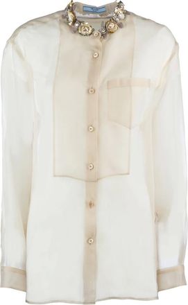 Prada Shirts, female, Beige, Size: S Organza Silk Blouse