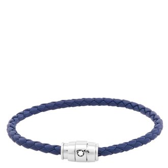 Montblanc Montblanc Steel & Blue Leather Bracelet, Size 63