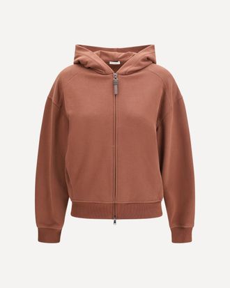 Brunello Cucinelli Hooded Smooth Cotton Sweatshirt with Shiny Zipper Pull Female XL