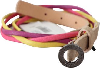 Costume National WoMens Multicolor Twisted Leather Circle Buckle Belt - Multicolour Faux Leather - Size 34 (Waist)