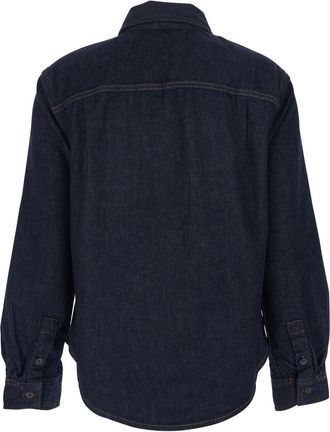 Frame Denim Womens Denim Shirt Classic Collar Blue Cotton Blouses