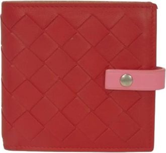 Bottega Veneta Pre-owned Intrecciato Nappa Bicolor Compact Wallet - Dames - Vintage Accessoires - Rood - ONE Size - Vintage