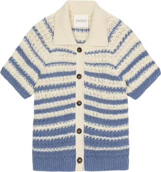Closed Gestreept Cardigan met Polokraag - Dames - Vesten - Blauw - 2XS - Katoen - Truien & Vesten