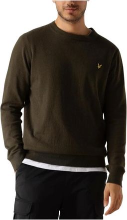 Lyle & Scott Truien & Vesten, Heren, Groen, S, Katoen, Groene Katoen Merino Trui met Ronde Hals