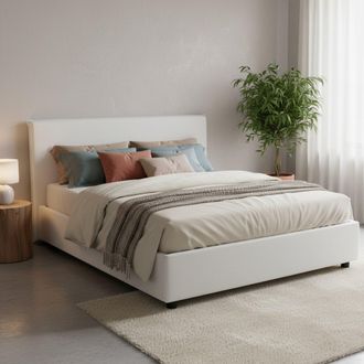 Dmora Dmora - Cama Matrimonial Dambros, Cama Contenedor Con Revestimiento De Tela, 100% Made In Italy, Apertura Frontal, Adecuado Para Colch&oacute;n Cm 160x190, B