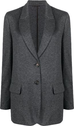 Brunello Cucinelli single-breasted cashmere blazer - women - Cupro/Cashmere/Acetate/Silk/Eco Brass - 38 - Grey