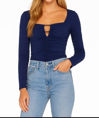 Susana Monaco Cut Out Long Sleeve Top In Blue