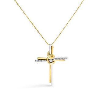 House of Brilliance Espira 10K Two-Tone Gold Diamond-Accented Cross Pendant Necklace in Yellow at Nordstrom