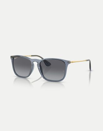 Ray-Ban Chris - Occhiali da sole squadrati blu trasparente con lenti polarizzate grigie