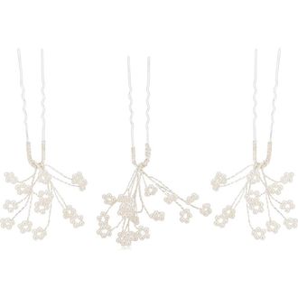Brides & Hairpins Gracie Set of 3 Imitation Pearl Hair Pins in Silver at Nordstrom