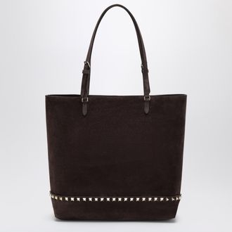 Valentino Garavani Medium Rockstud shopper bag in ebony brown and black suede