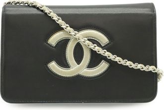 Chanel Black Metallic Silver Leather Chain/Shoulder Wallet (Pre-Owned)