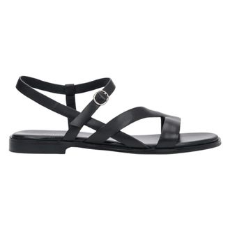 Estro & Luminara Asymmetric Crisscross Leather Sandals - female - Estro - Flat Sandals - Black - 3 UK - Shoes