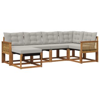 vidaXL Conjunto De Sof&aacute;s De Exterior 6 Pcs Natural Y Gris Claro Vidaxl