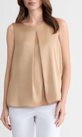 Kasper Box Pleat Sleeveless Matte Satin Top in Toasted Wheat at Nordstrom, Size X-Large P