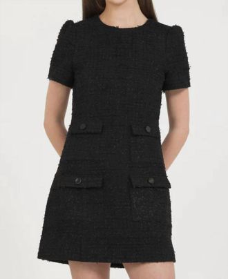 Stellah Novelty Tweed Short Sleeves Mini Dress In Black
