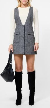 French Connection V-Neck Wool Blend Apron Minidress in Charcoal at Nordstrom Rack, Size 14