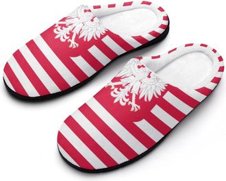 Generic U.S. And Polish Flag Cotton Slippers for Women Memory Foam Comfy House Shoes with Anti-Skid Rubber Sole