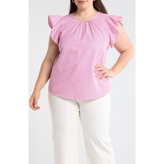 Sugarlips Hermas Stripe Ruffle Top in Fuchsia at Nordstrom, Size 2X