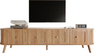 STILVORA Mueble Tv Con 4 Puertas Abatibles Y Tiradores Dorados, Estilo Vintage, Sal&oacute;n, 180&times;38&times;47 Cm, En Mdf Y Tablero De Part&iacute;culas, Roble