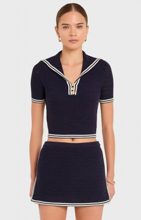 Amanda Uprichard Monique Sailor-Inspired Neckline Top In Navy