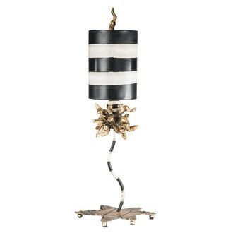 Loops Table Lamp Gold Leaf Black & Cream Stripes LED E27 60W Bulb