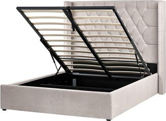 Beliani Beliani - Cama con almacenaje de terciopelo 140 x 200 cm cabecero alto gris pardo Lubbon