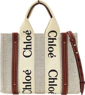 Chlo&eacute; Beige Brown Canvas Handbag Shoulder Bag Tote Bag (Pre-Owned)