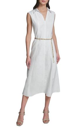 Karl Lagerfeld Floral Jacquard Midi Dress with Chain Belt in Soft White at Nordstrom, Size 16